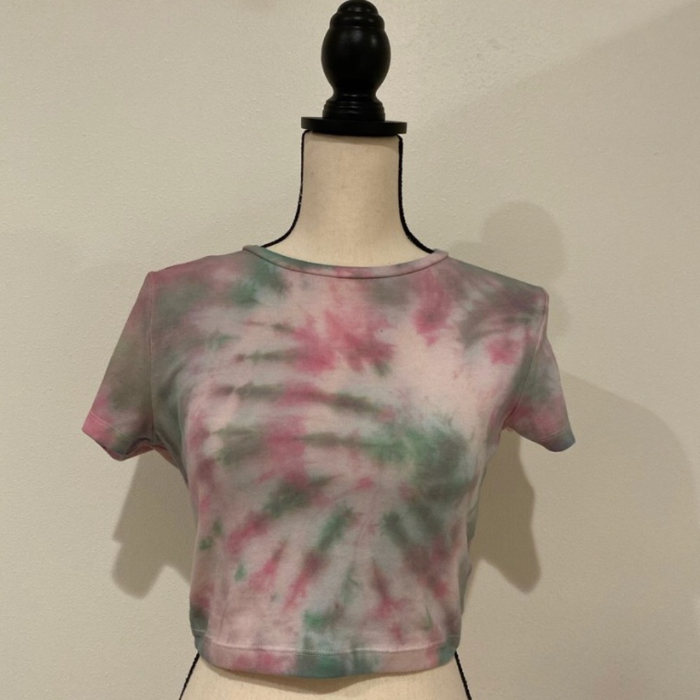 Pink and Green Tie Dye Crop Top